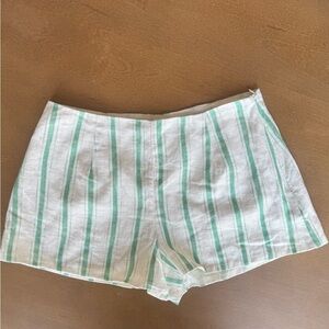 Princess Polly High Waist White and Green Striped Shorts